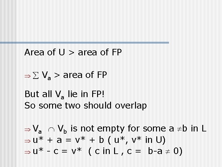 Area of U > area of FP Þ Va > area of FP But Area of U > area of FP Þ Va > area of FP But