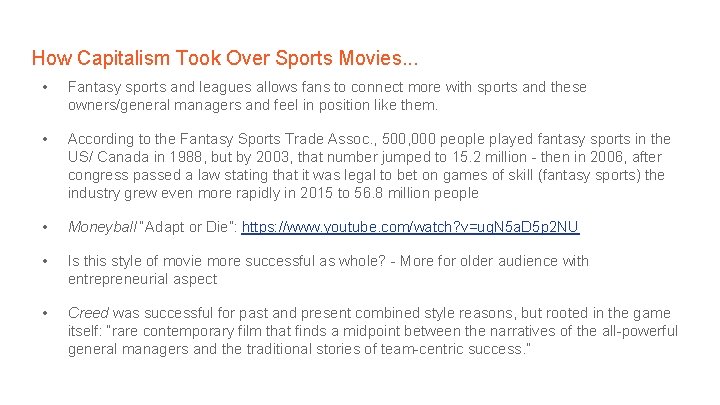 How Capitalism Took Over Sports Movies. . . • Fantasy sports and leagues allows