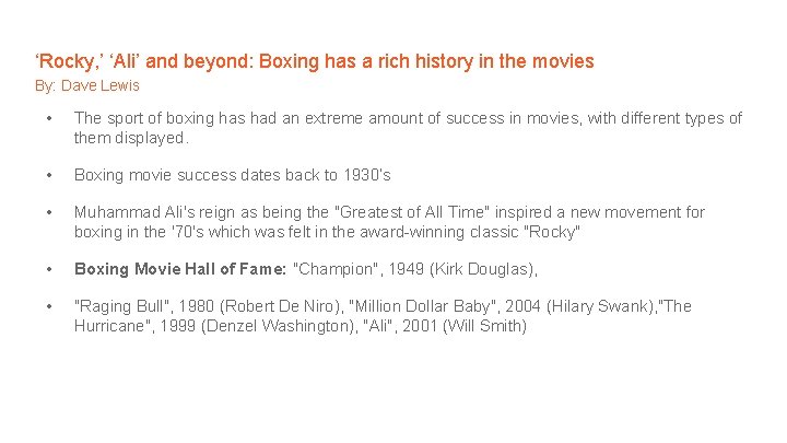 ‘Rocky, ’ ‘Ali’ and beyond: Boxing has a rich history in the movies By: