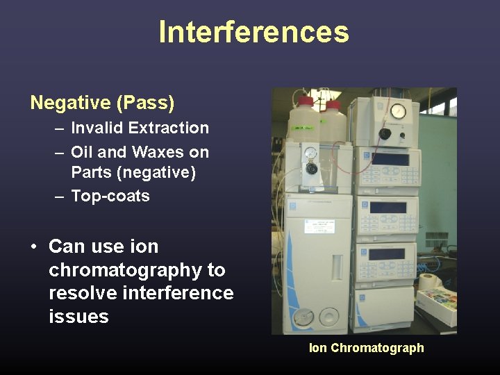 Interferences Negative (Pass) – Invalid Extraction – Oil and Waxes on Parts (negative) –