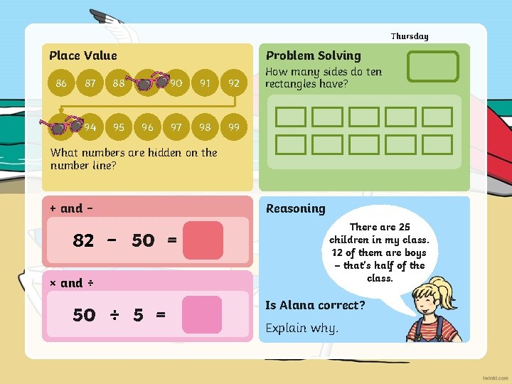 Thursday Problem Solving Place Value 86 87 88 89 90 91 92 93 94