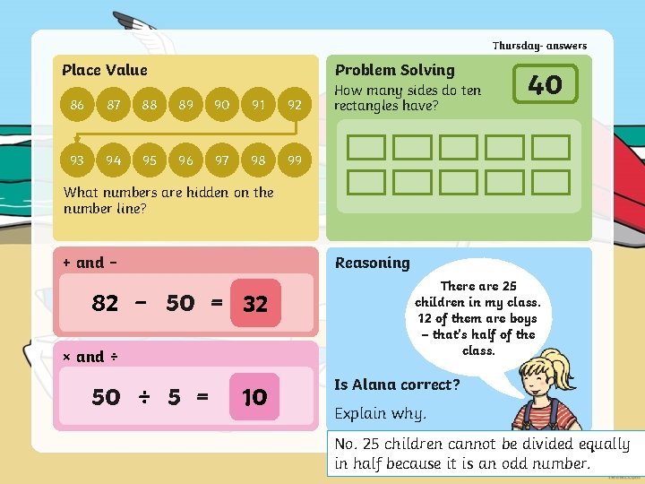 Thursday- answers Problem Solving Place Value 86 87 88 89 90 91 92 93