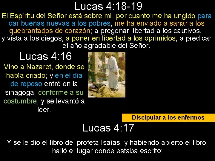 Lucas 4: 18 -19 El Espíritu del Señor está sobre mí, por cuanto me