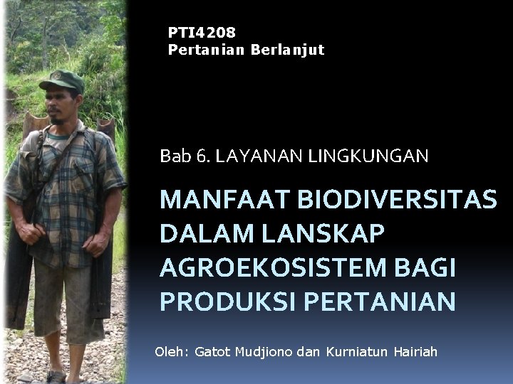 PTI 4208 Pertanian Berlanjut Bab 6. LAYANAN LINGKUNGAN MANFAAT BIODIVERSITAS DALAM LANSKAP AGROEKOSISTEM BAGI