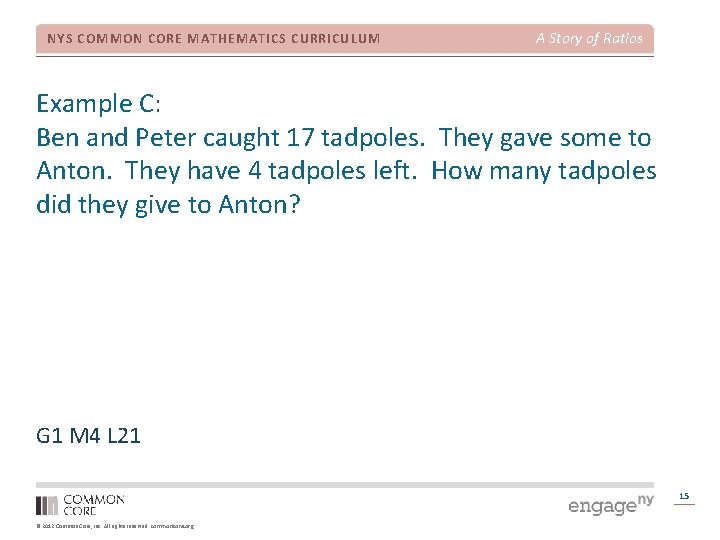 NYS COMMON CORE MATHEMATICS CURRICULUM A Story of Ratios Example C: Ben and Peter