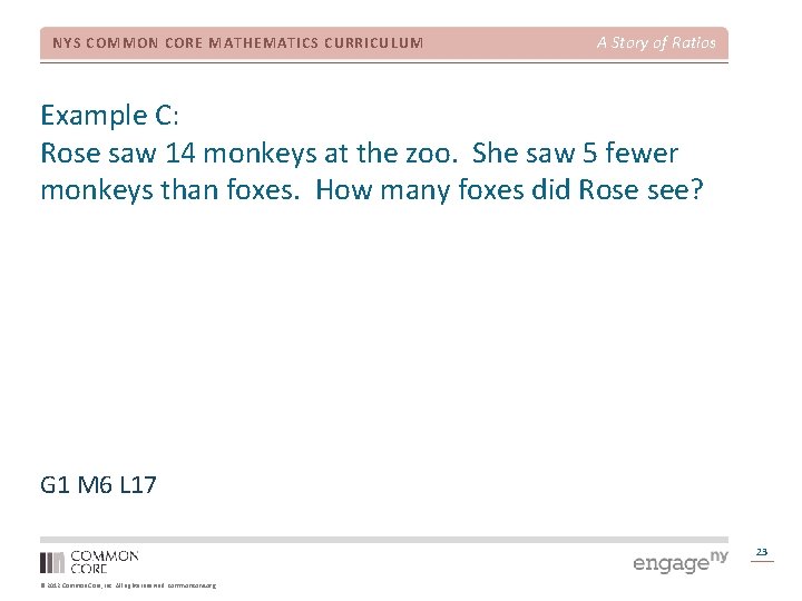 NYS COMMON CORE MATHEMATICS CURRICULUM A Story of Ratios Example C: Rose saw 14