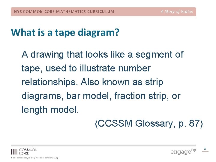 NYS COMMON CORE MATHEMATICS CURRICULUM A Story of Ratios What is a tape diagram?