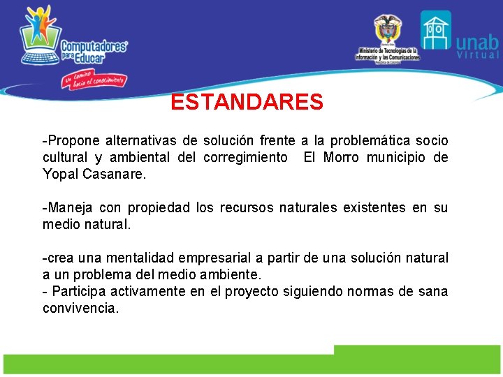 ESTANDARES -Propone alternativas de solución frente a la problemática socio cultural y ambiental del