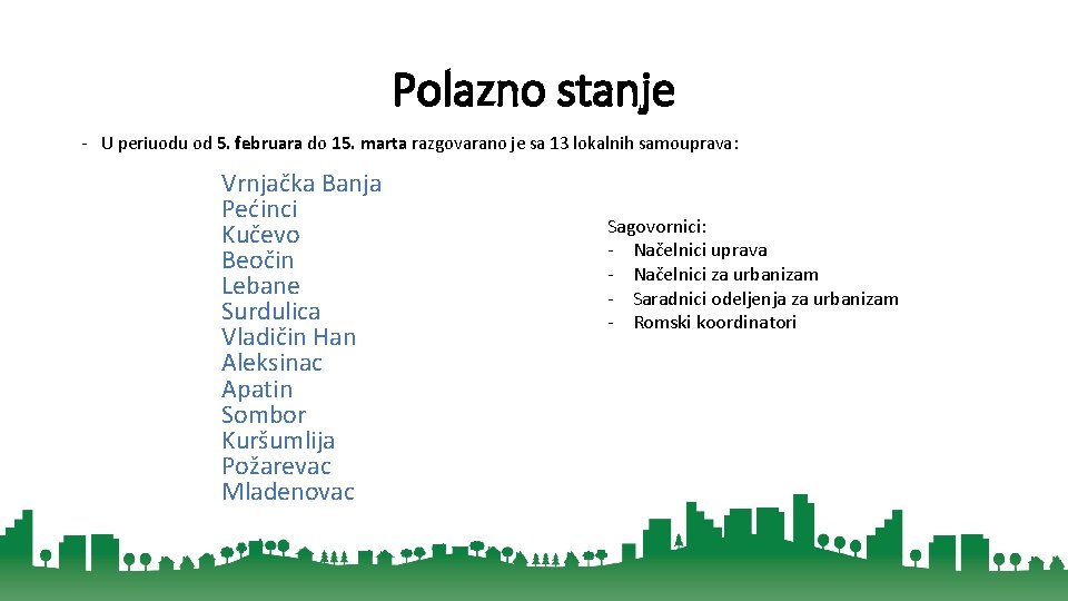 Polazno stanje - U periuodu od 5. februara do 15. marta razgovarano je sa