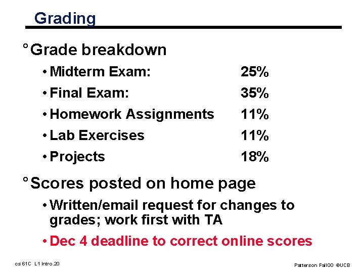 Grading ° Grade breakdown • Midterm Exam: • Final Exam: • Homework Assignments •