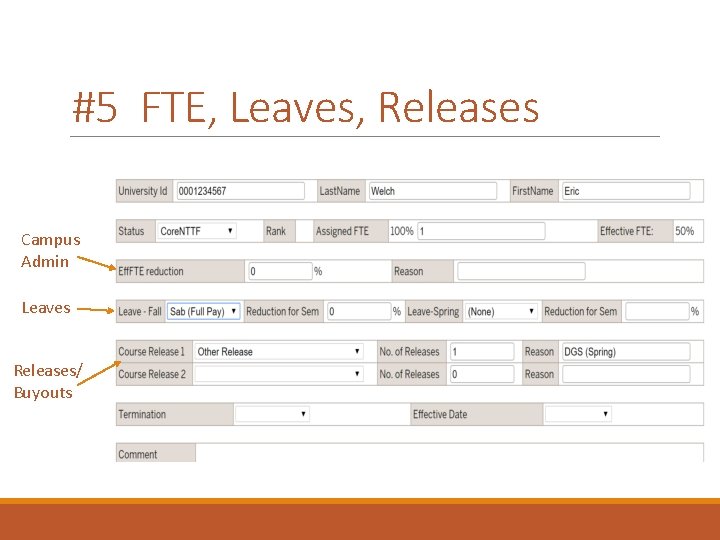 #5 FTE, Leaves, Releases Campus Admin Leaves Releases/ Buyouts 