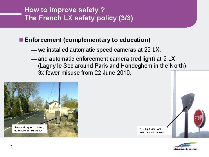 How to improve safety ? The French LX safety policy (3/3) n Enforcement (complementary