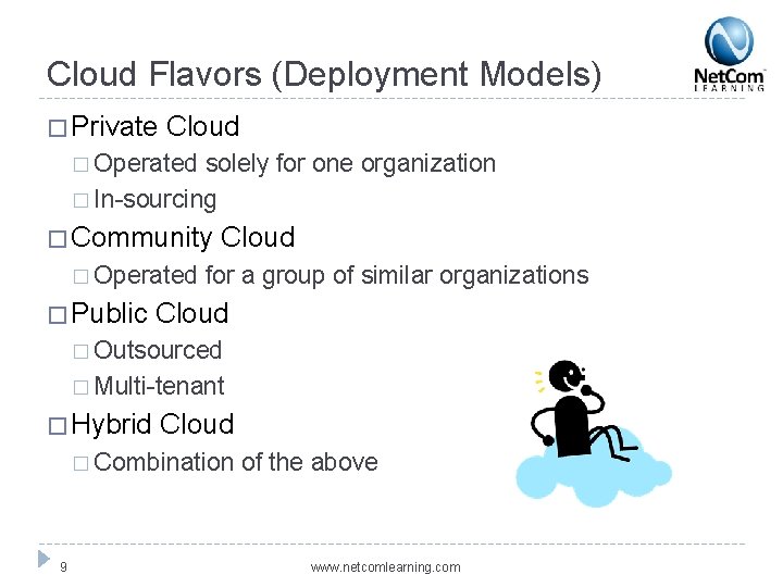 Cloud Flavors (Deployment Models) � Private Cloud � Operated solely for one organization �