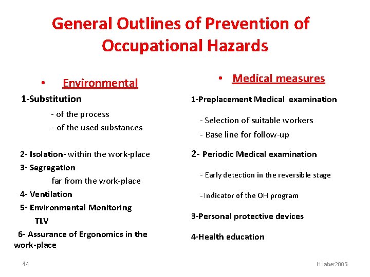 General Outlines of Prevention of Occupational Hazards • Environmental 1 -Substitution - of the