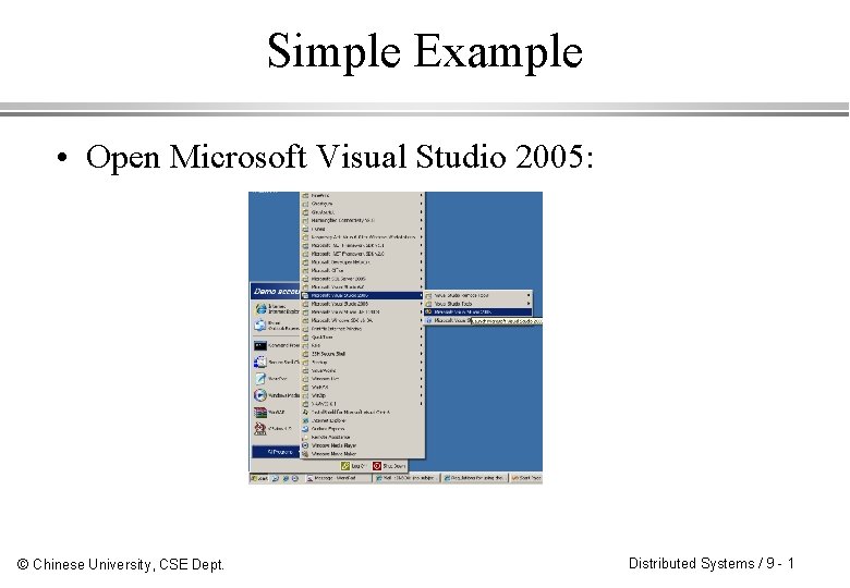 Simple Example • Open Microsoft Visual Studio 2005: © Chinese University, CSE Dept. Distributed