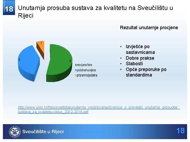 18 Unutarnja prosuba sustava za kvalitetu na Sveučilištu u Rijeci Rezultat unutarnje procjene •