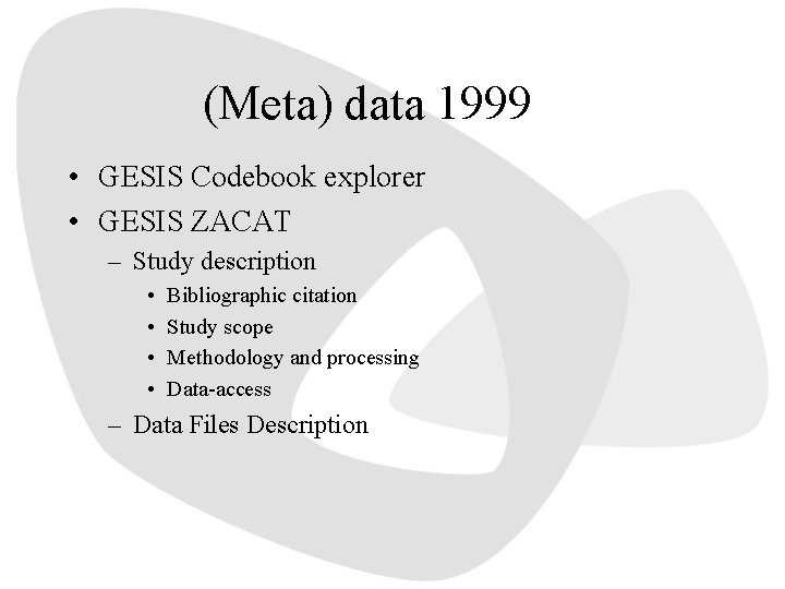 (Meta) data 1999 • GESIS Codebook explorer • GESIS ZACAT – Study description •