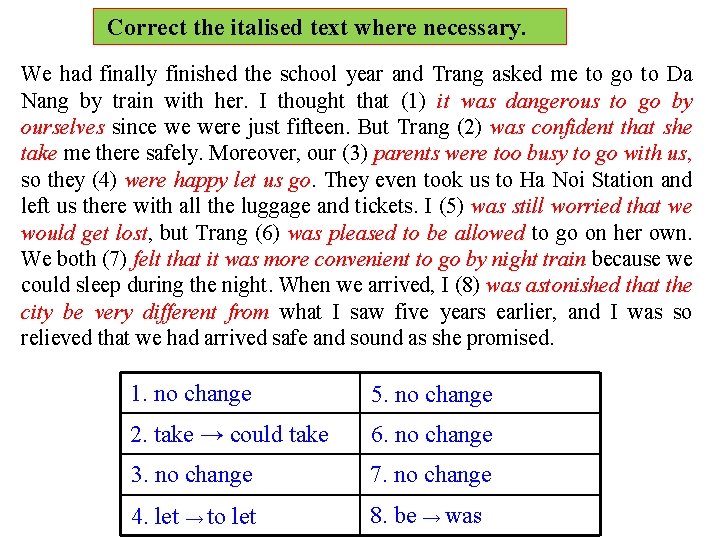 Correct the italised text where necessary. We had finally finished the school year and