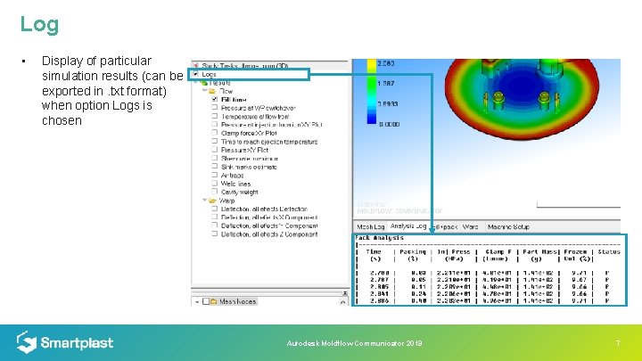 Log • Display of particular simulation results (can be exported in. txt format) when