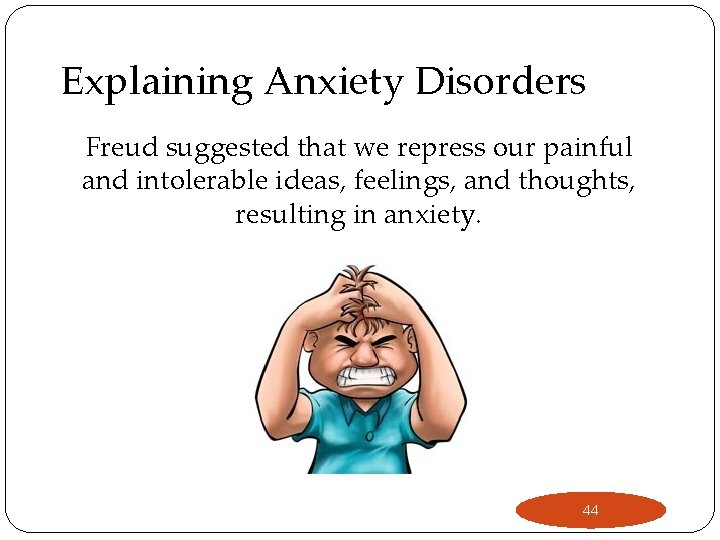 Explaining Anxiety Disorders Freud suggested that we repress our painful and intolerable ideas, feelings,