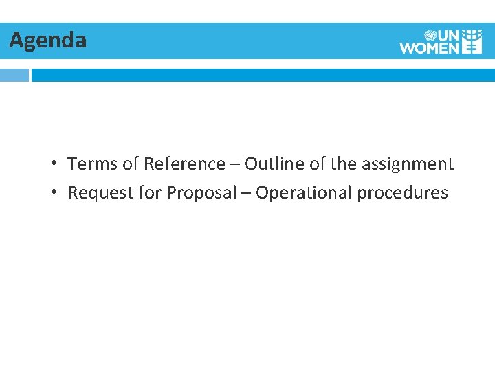 Agenda • Terms of Reference – Outline of the assignment • Request for Proposal