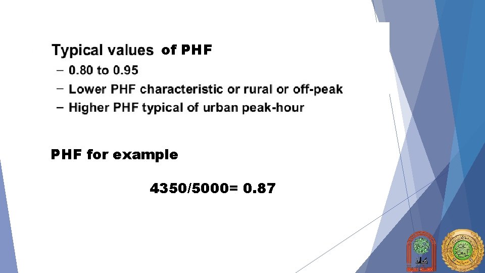 of PHF for example 4350/5000= 0. 87 