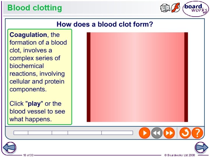 Blood clotting 18 of 33 © Boardworks Ltd 2008 