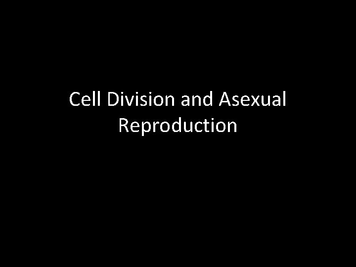 Cell Division and Asexual Reproduction 