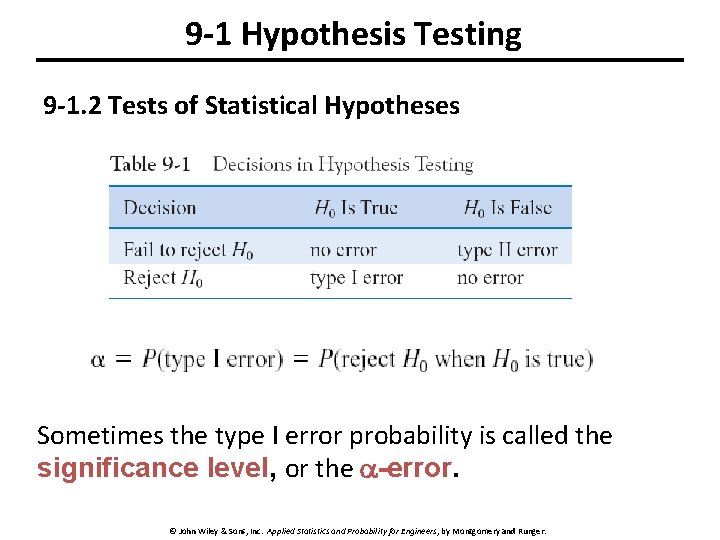 9 -1 Hypothesis Testing 9 -1. 2 Tests of Statistical Hypotheses Sometimes the type 9 -1 Hypothesis Testing 9 -1. 2 Tests of Statistical Hypotheses Sometimes the type