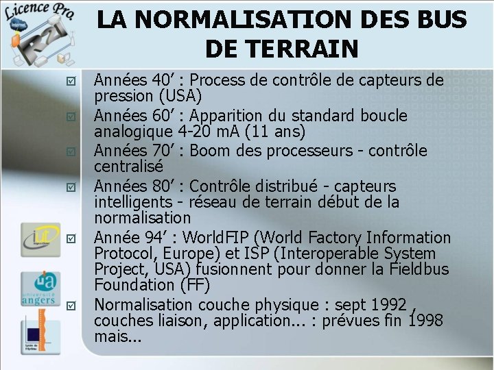 LA NORMALISATION DES BUS DE TERRAIN þ þ þ Années 40’ : Process de LA NORMALISATION DES BUS DE TERRAIN þ þ þ Années 40’ : Process de
