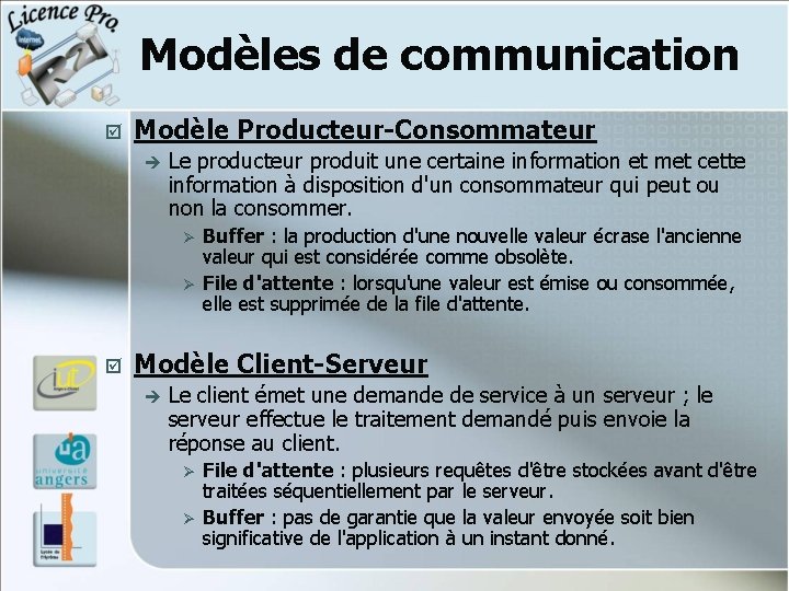 Modèles de communication þ Modèle Producteur-Consommateur è Le producteur produit une certaine information et Modèles de communication þ Modèle Producteur-Consommateur è Le producteur produit une certaine information et