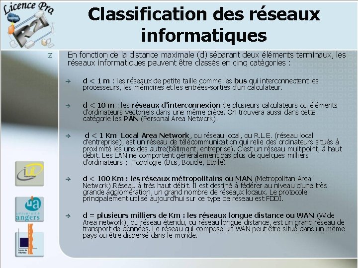 Classification des réseaux informatiques þ En fonction de la distance maximale (d) séparant deux Classification des réseaux informatiques þ En fonction de la distance maximale (d) séparant deux