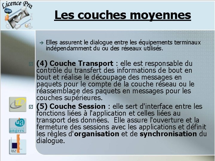 Les couches moyennes è þ þ Elles assurent le dialogue entre les équipements terminaux Les couches moyennes è þ þ Elles assurent le dialogue entre les équipements terminaux