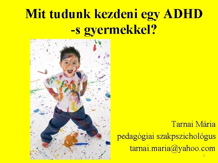 Mit tudunk kezdeni egy ADHD -s gyermekkel? Tarnai Mária pedagógiai szakpszichológus tarnai. maria@yahoo. com