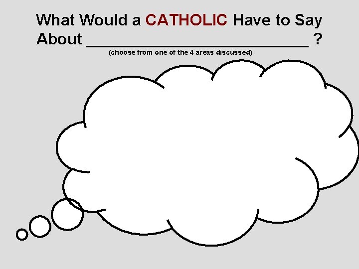 What Would a CATHOLIC Have to Say About _____________ ? (choose from one of