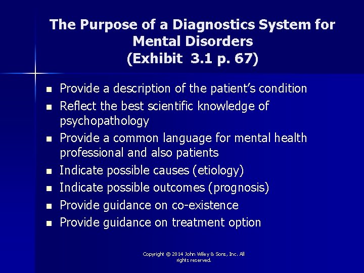 The Purpose of a Diagnostics System for Mental Disorders (Exhibit 3. 1 p. 67)