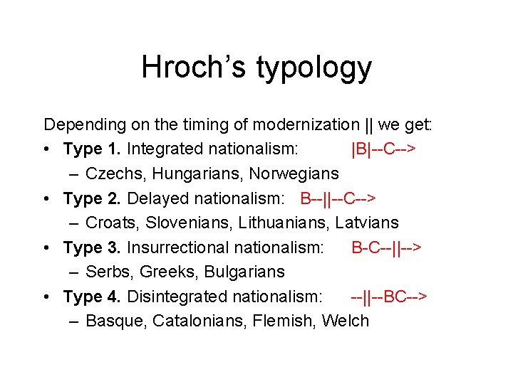 Hroch’s typology Depending on the timing of modernization || we get: • Type 1.