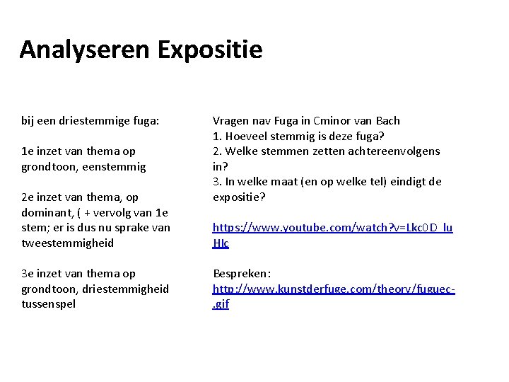 Analyseren Expositie bij een driestemmige fuga: 1 e inzet van thema op grondtoon, eenstemmig