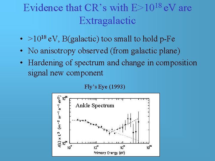 Evidence that CR’s with E>1018 e. V are Extragalactic • >1018 e. V, B(galactic) Evidence that CR’s with E>1018 e. V are Extragalactic • >1018 e. V, B(galactic)