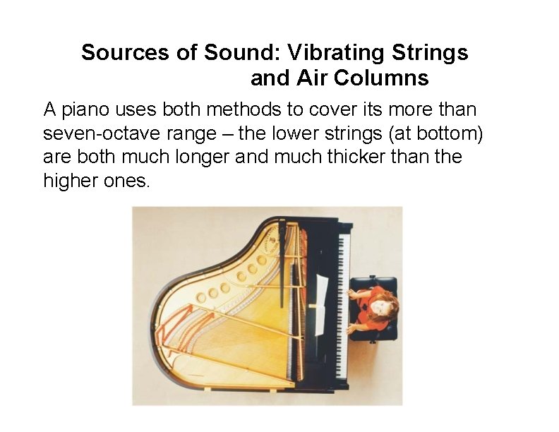 Sources of Sound: Vibrating Strings and Air Columns A piano uses both methods to