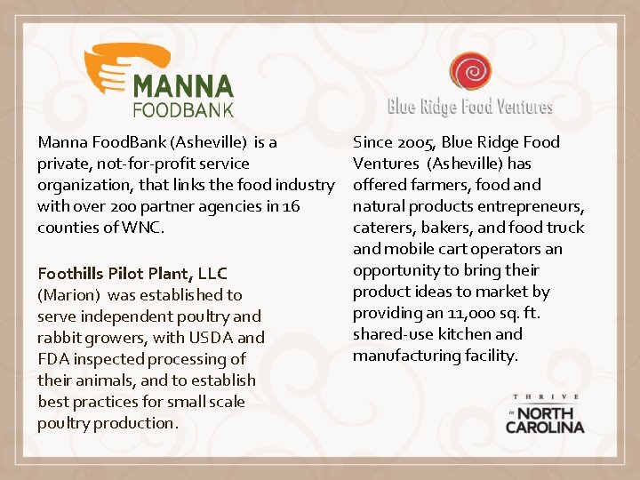 Manna Food. Bank (Asheville) is a private, not-for-profit service organization, that links the food Manna Food. Bank (Asheville) is a private, not-for-profit service organization, that links the food