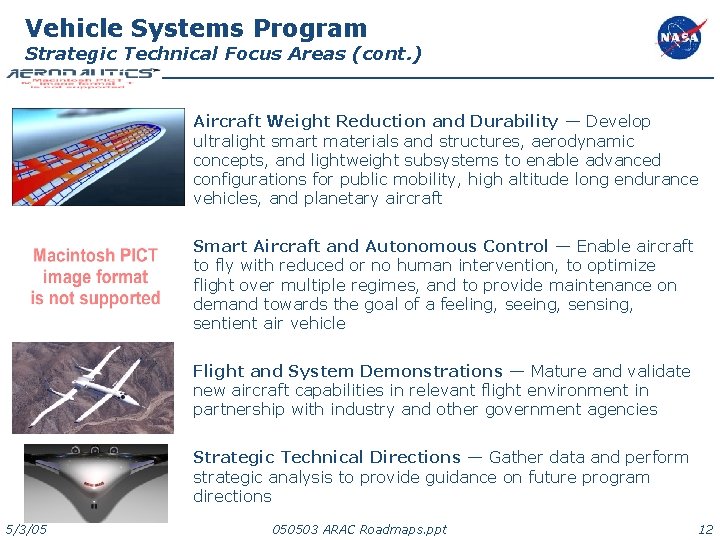 Vehicle Systems Program Strategic Technical Focus Areas (cont. ) Aircraft Weight Reduction and Durability