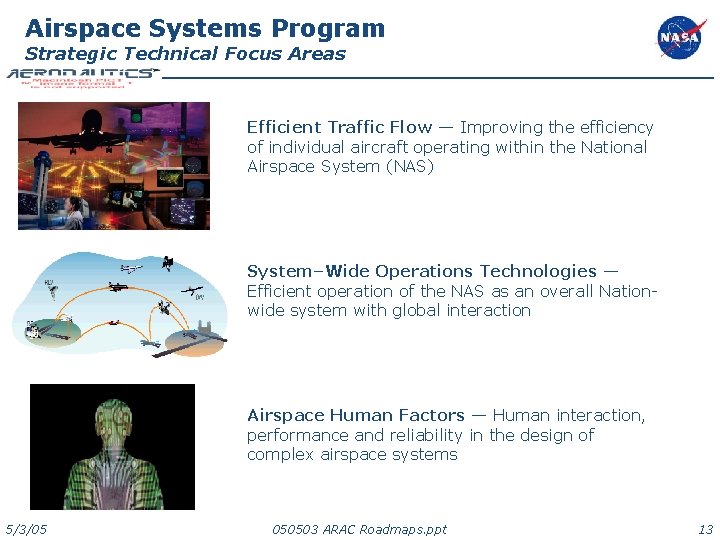 Airspace Systems Program Strategic Technical Focus Areas Efficient Traffic Flow — Improving the efficiency