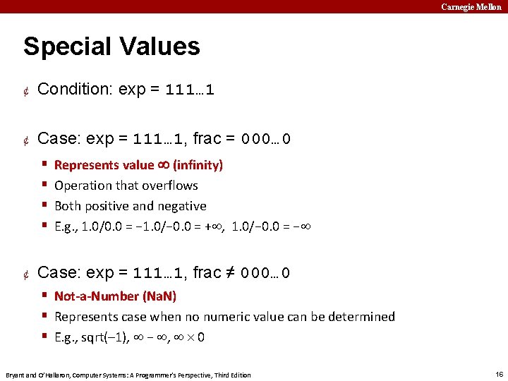 Carnegie Mellon Special Values ¢ Condition: exp = 111… 1 ¢ Case: exp =