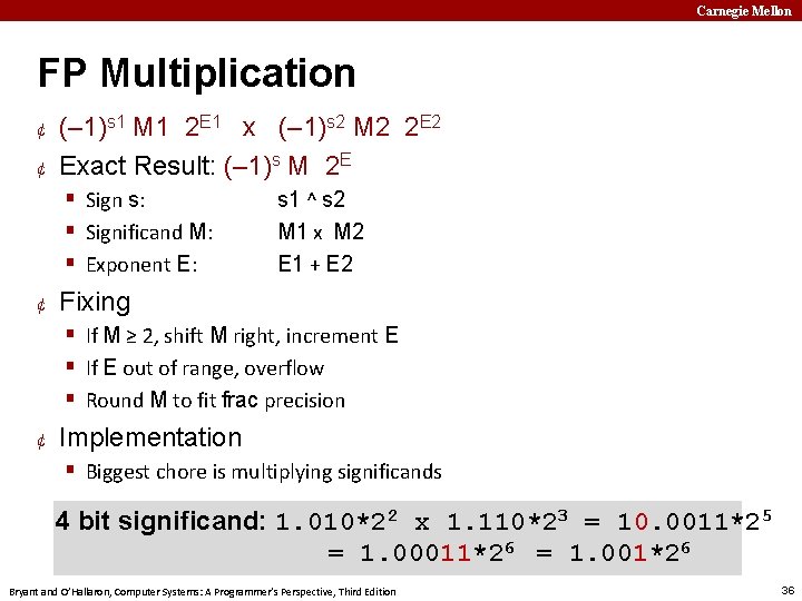 Carnegie Mellon FP Multiplication ¢ ¢ (– 1)s 1 M 1 2 E 1