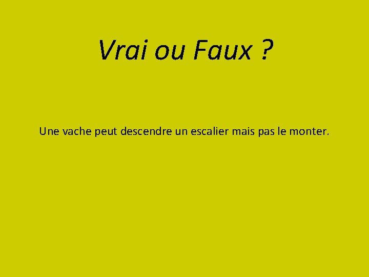 Vrai ou Faux ? Une vache peut descendre un escalier mais pas le monter.