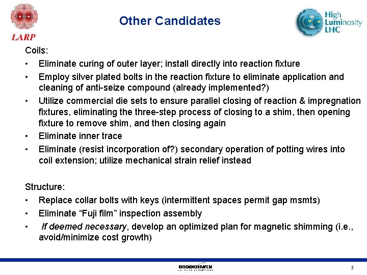 Other Candidates Coils: • Eliminate curing of outer layer; install directly into reaction fixture