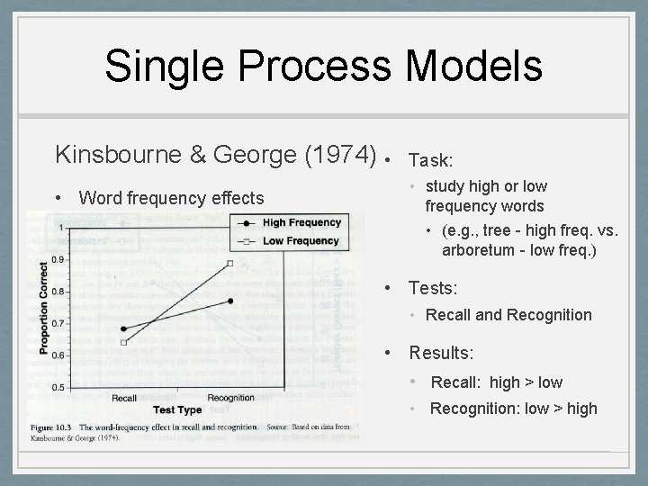 Single Process Models Kinsbourne & George (1974) • • Word frequency effects Task: •