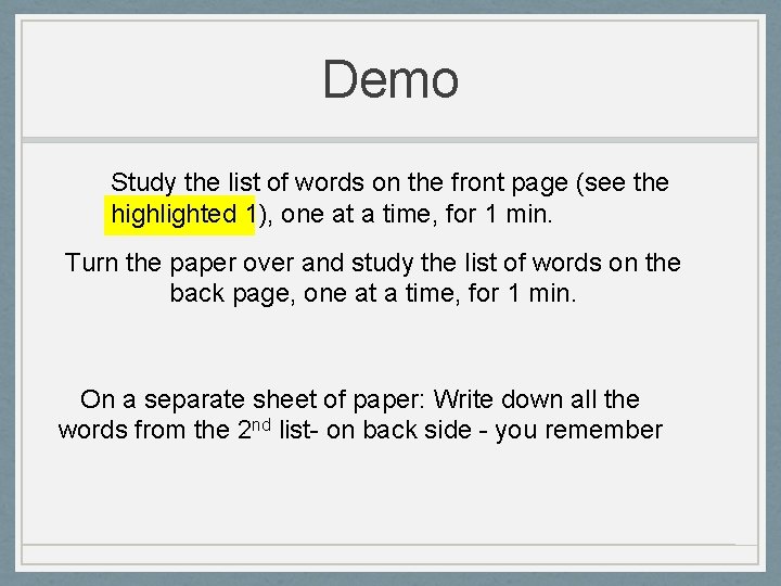 Demo Study the list of words on the front page (see the highlighted 1),