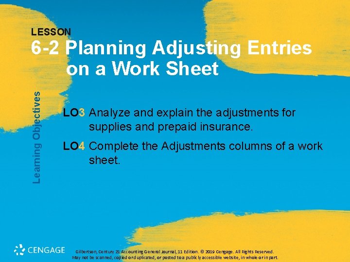 LESSON Learning Objectives 6 -2 Planning Adjusting Entries on a Work Sheet LO 3